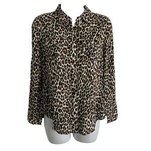 A.N.A. Womens Blouse Size PS Jungle Animal Print Button Up Roll Tab Sleeves NWT